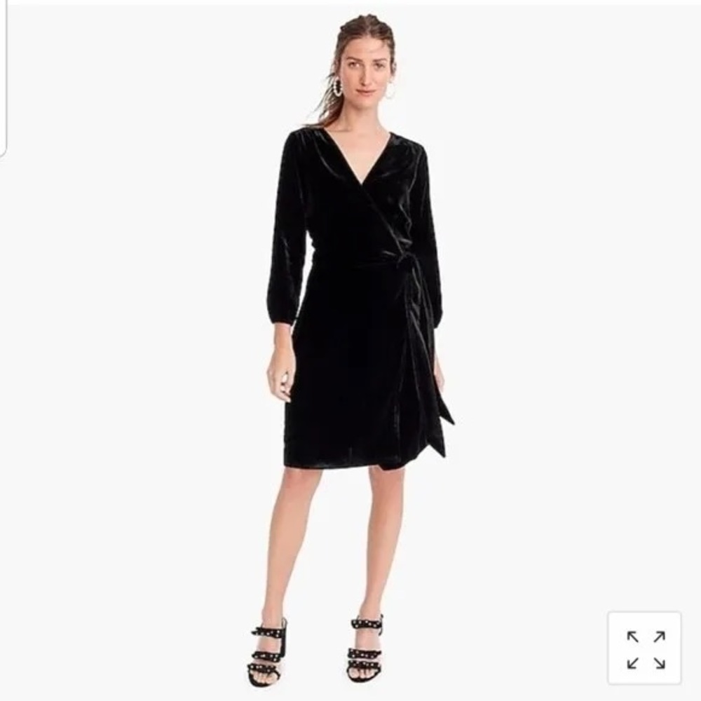 NEW J.Crew Drapey Black Velvet Long Sleeve Wrap Dress